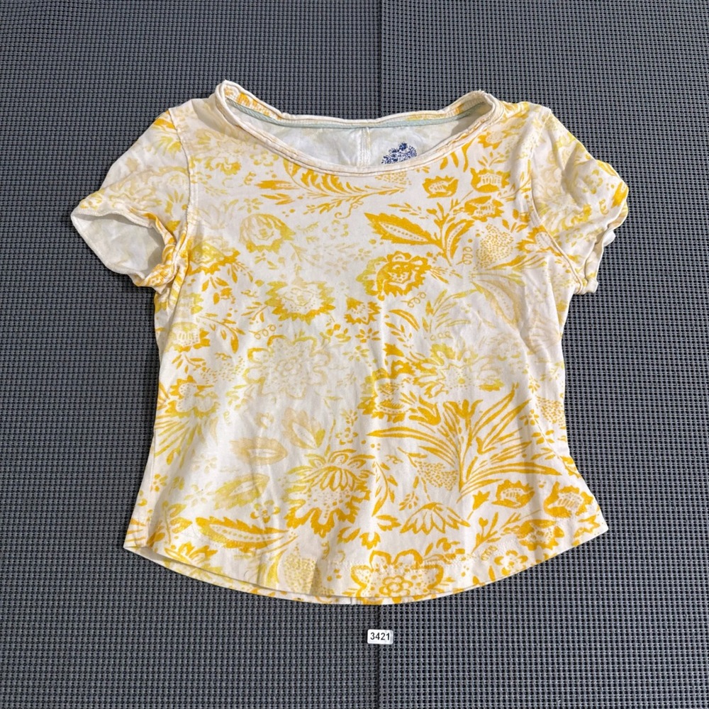 Pilcro Women Yellow White Floral Paisley Scoop Neck T-Shirt Size S
